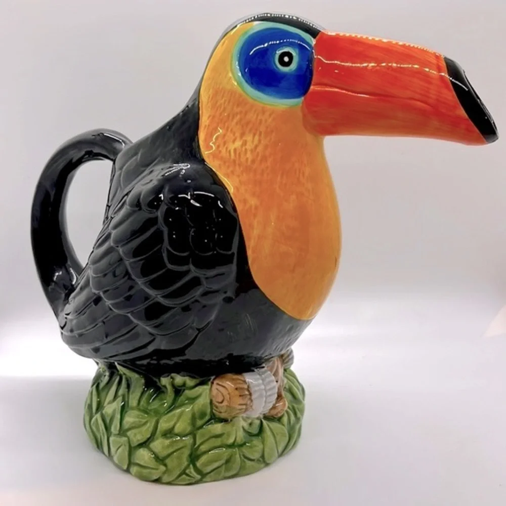 Vintage Toucan Bird Ceramic Colorful Beverage Pitcher